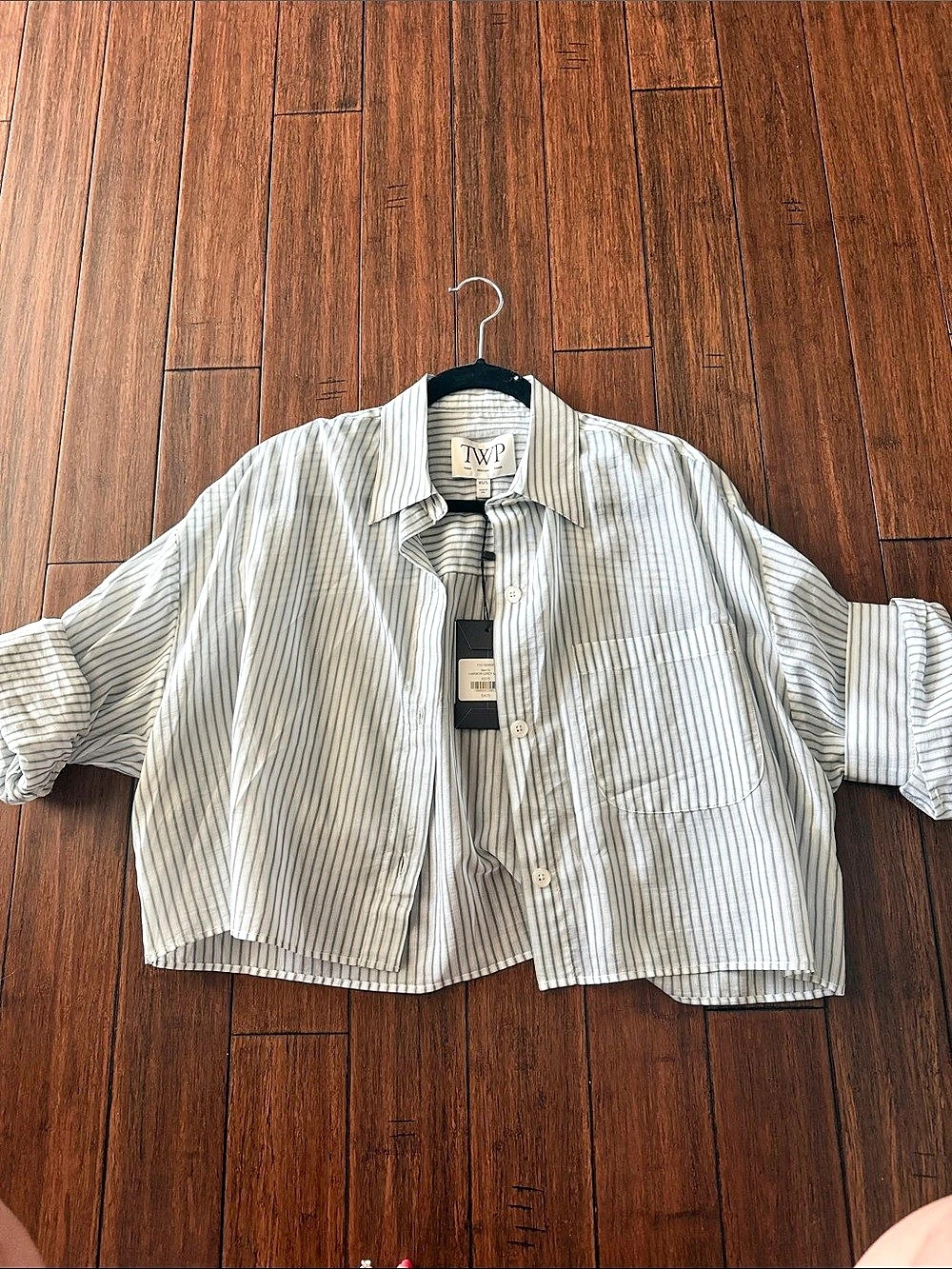 TWP Next Ex Crop Button-Up Shirt Striped Cotton Silk Shirt Jacket in Gray &